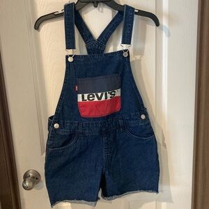 Levi's Dark Blue Denim Short Overalls with Red and White Logo Pocket 16 Reg